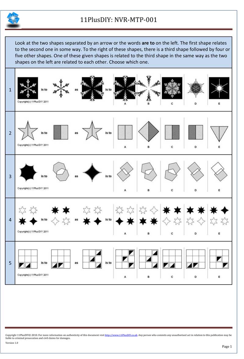 Non verbal Reasoning Sample Mock Test NVR-MTP-001