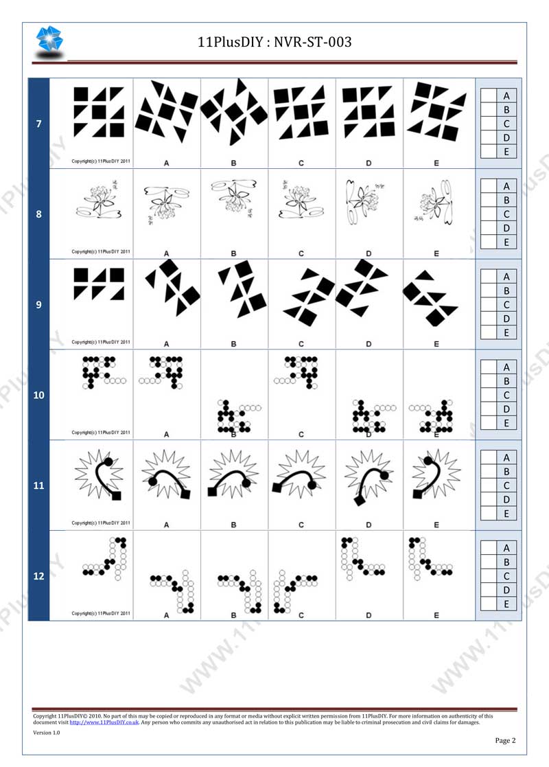 Non-Verbal Reasoning Sample Test NVR-ST-003