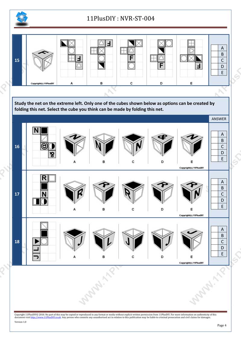 Non-Verbal Reasoning Sample Test NVR-ST-004