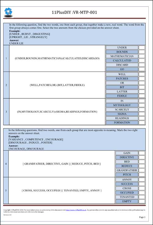 Verbal Reasoning Sample Mock Test VR-MTP-001